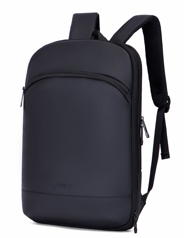 Lysoric Black Laptop Backpack for Men & Women, Minimalist Travel Daypack with Multiple Compartments, Front Zipper Pocket, Padded Shoulder Straps & Durable Design for Office, College and Daily Use