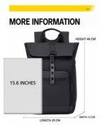 Lysoric Premium Black Roll Top Backpack for Men & Women | Stylish Flap Closure with Adjustable Strap Design | Multi-Zipper Pocket Casual Backpack | Modern Urban Bag for Office, College, Travel & Daily Use