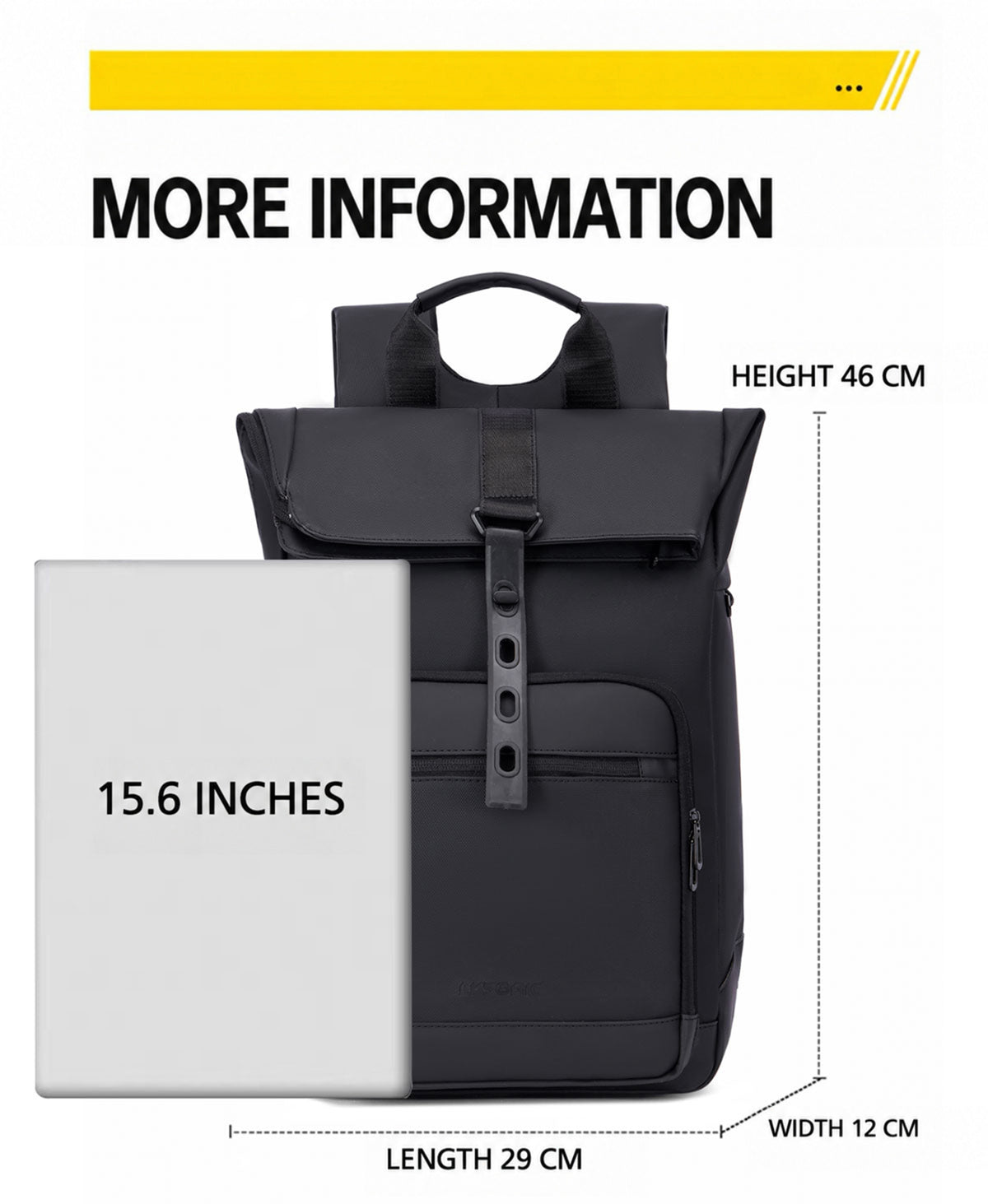 Lysoric Premium Black Roll Top Backpack for Men & Women | Stylish Flap Closure with Adjustable Strap Design | Multi-Zipper Pocket Casual Backpack | Modern Urban Bag for Office, College, Travel & Daily Use