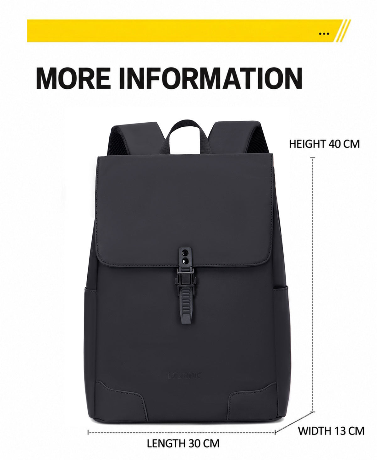 Lysoric Premium Black Backpack for Men & Women | Stylish Matte Finish Flap Top Bag with Modern Buckle Lock Design | Elegant Minimalist Casual Backpack for Office, College, Travel & Daily Use