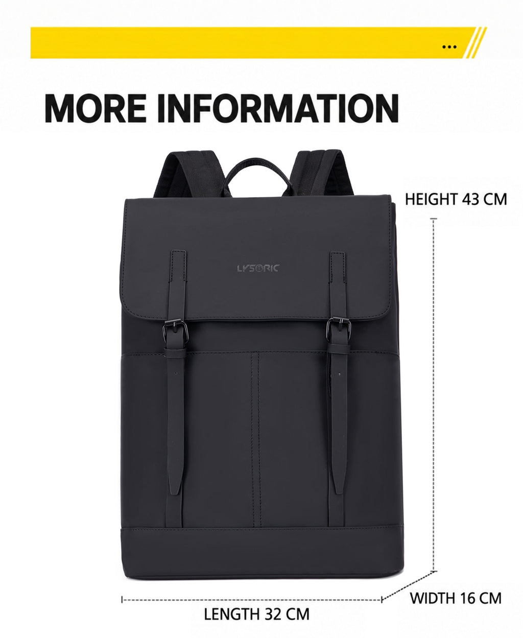 Lysoric Premium Black Backpack for Men & Women | Luxury Matte Finish | Elegant Flap Top with Dual Buckle Design | Stylish Minimalist Casual Backpack for Office, College & Everyday Use