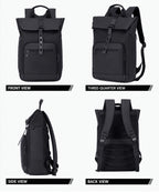 Lysoric Premium Black Roll Top Backpack for Men & Women | Stylish Flap Closure with Adjustable Strap Design | Multi-Zipper Pocket Casual Backpack | Modern Urban Bag for Office, College, Travel & Daily Use