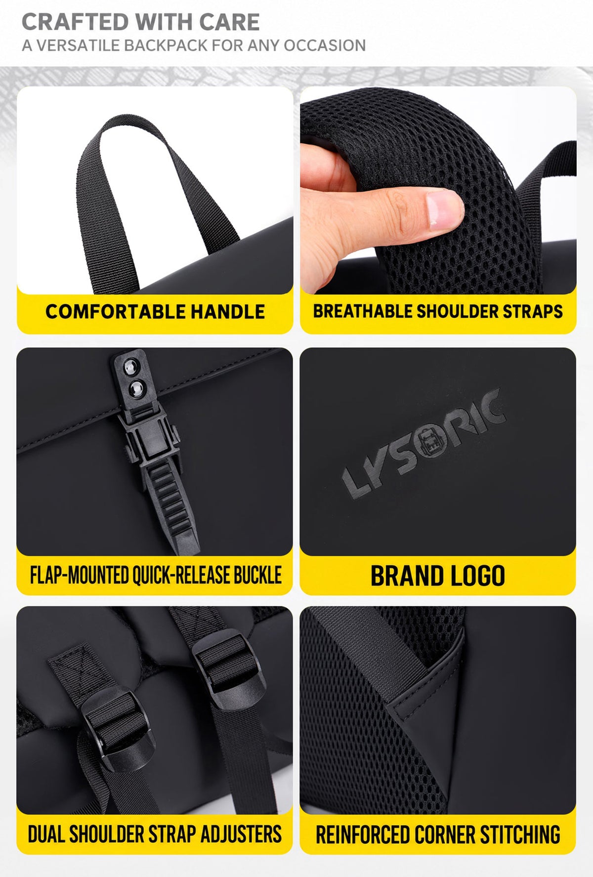 Lysoric Premium Black Backpack for Men & Women | Stylish Matte Finish Flap Top Bag with Modern Buckle Lock Design | Elegant Minimalist Casual Backpack for Office, College, Travel & Daily Use