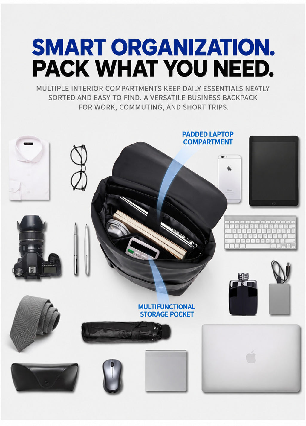 Lysoric Premium Black Backpack for Men & Women | Luxury Matte Finish | Elegant Flap Top with Dual Buckle Design | Stylish Minimalist Casual Backpack for Office, College & Everyday Use
