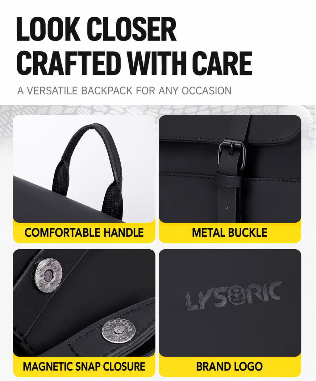 Lysoric Premium Black Backpack for Men & Women | Luxury Matte Finish | Elegant Flap Top with Dual Buckle Design | Stylish Minimalist Casual Backpack for Office, College & Everyday Use