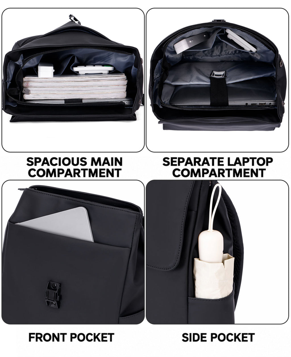 Lysoric Premium Black Backpack for Men & Women | Stylish Matte Finish Flap Top Bag with Modern Buckle Lock Design | Elegant Minimalist Casual Backpack for Office, College, Travel & Daily Use