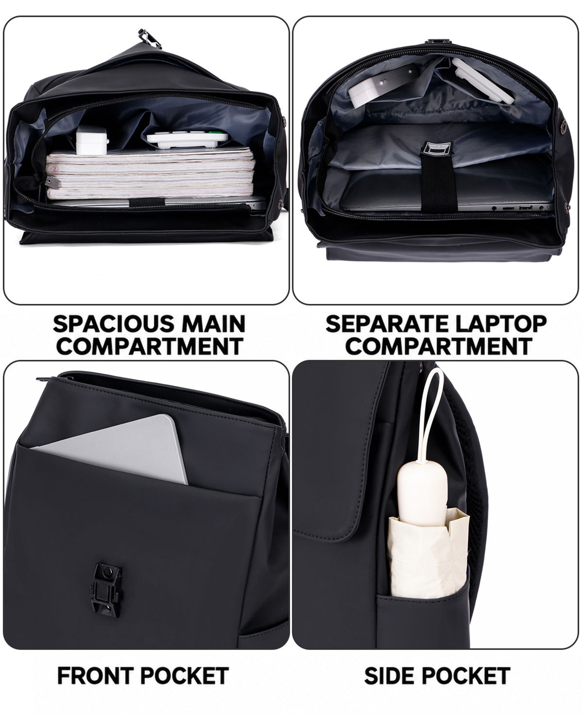 Lysoric Premium Black Backpack for Men & Women | Stylish Matte Finish Flap Top Bag with Modern Buckle Lock Design | Elegant Minimalist Casual Backpack for Office, College, Travel & Daily Use