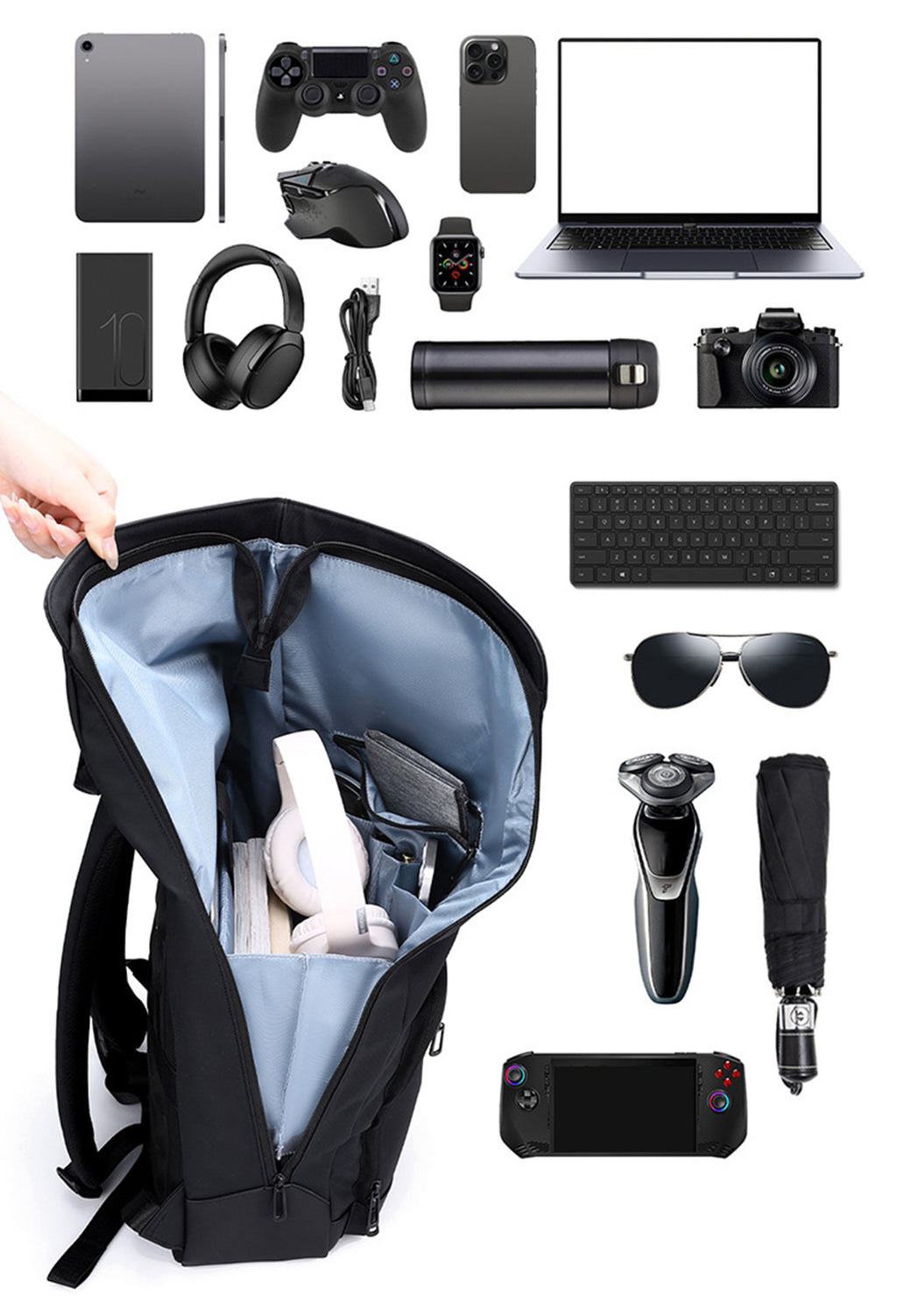 Lysoric Premium Black Roll Top Backpack for Men & Women | Stylish Flap Closure with Adjustable Strap Design | Multi-Zipper Pocket Casual Backpack | Modern Urban Bag for Office, College, Travel & Daily Use