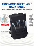 Lysoric Premium Black Roll Top Backpack for Men & Women | Stylish Flap Closure with Adjustable Strap Design | Multi-Zipper Pocket Casual Backpack | Modern Urban Bag for Office, College, Travel & Daily Use