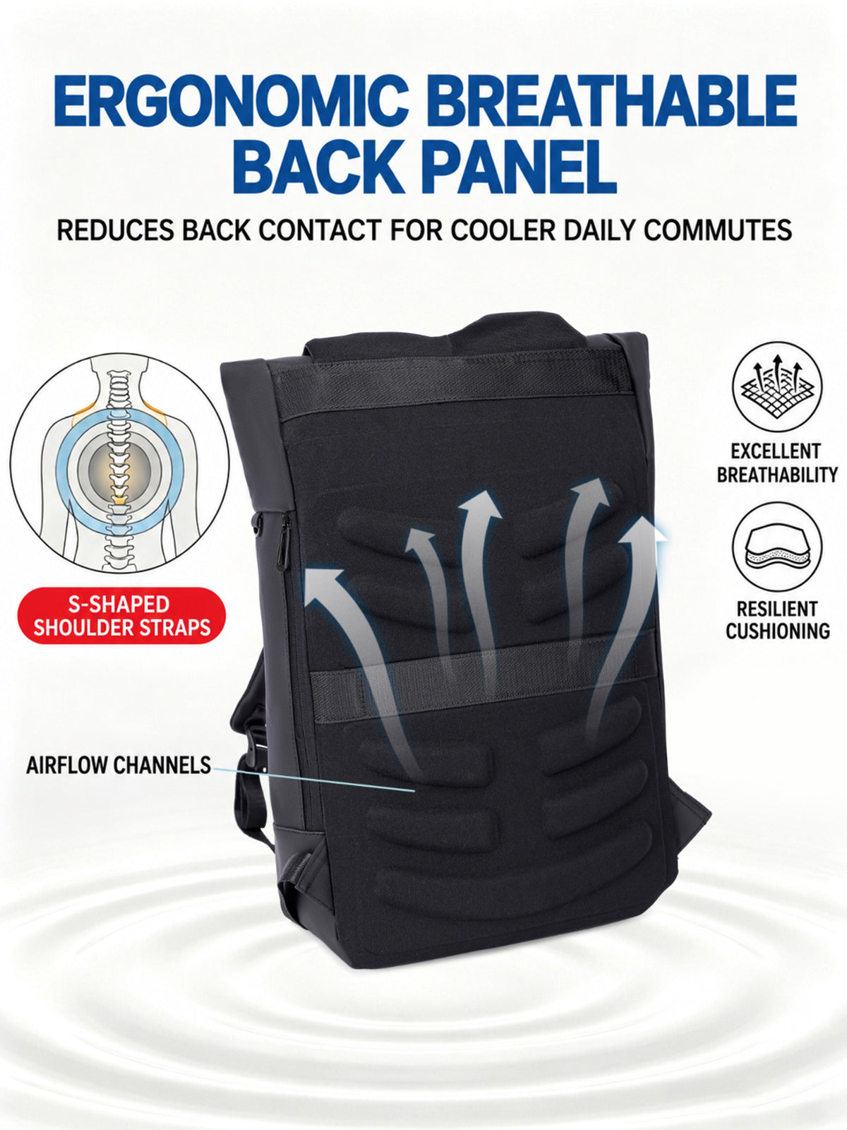 Lysoric Premium Black Roll Top Backpack for Men & Women | Stylish Flap Closure with Adjustable Strap Design | Multi-Zipper Pocket Casual Backpack | Modern Urban Bag for Office, College, Travel & Daily Use