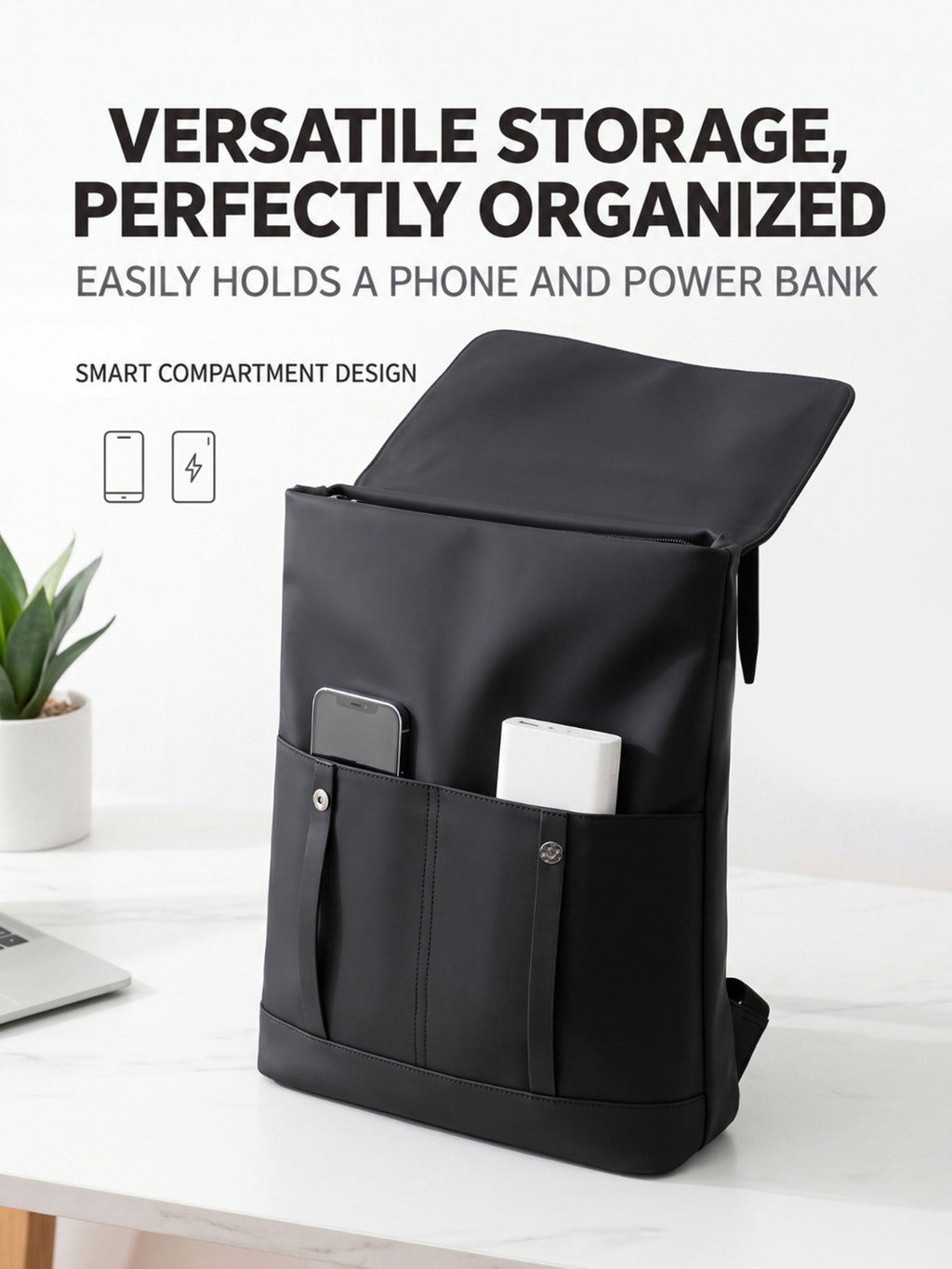 Lysoric Premium Black Backpack for Men & Women | Luxury Matte Finish | Elegant Flap Top with Dual Buckle Design | Stylish Minimalist Casual Backpack for Office, College & Everyday Use