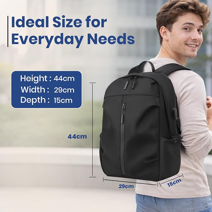 Laptop Backpack for Men & Women with USB Charging Port, Water-Resistant