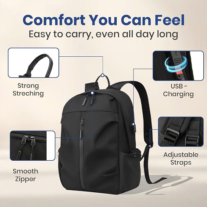 Laptop Backpack for Men & Women with USB Charging Port, Water-Resistant