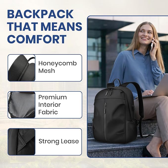 Laptop Backpack for Men & Women with USB Charging Port, Water-Resistant