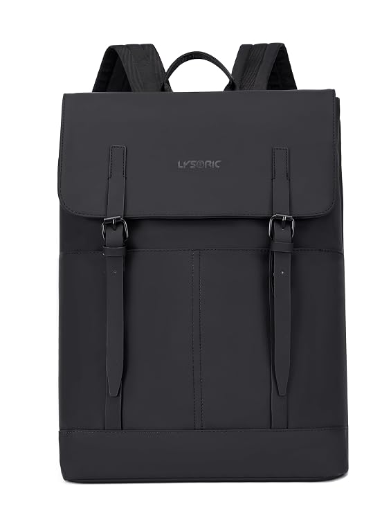 Lysoric Premium Black Backpack for Men & Women | Luxury Matte Finish | Elegant Flap Top with Dual Buckle Design | Stylish Minimalist Casual Backpack for Office, College & Everyday Use