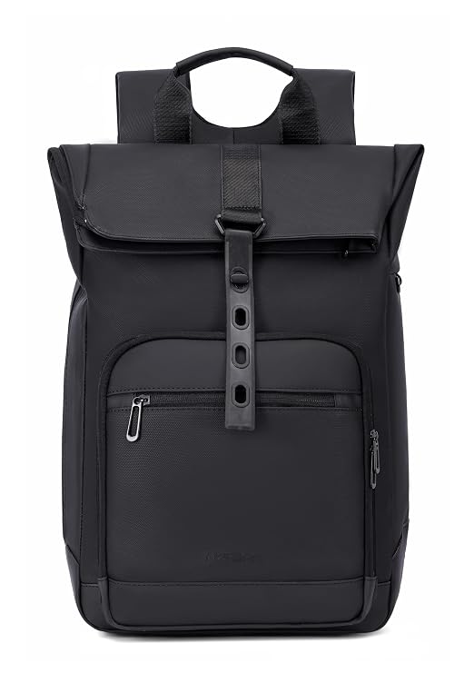 Lysoric Premium Black Roll Top Backpack for Men & Women | Stylish Flap Closure with Adjustable Strap Design | Multi-Zipper Pocket Casual Backpack | Modern Urban Bag for Office, College, Travel & Daily Use